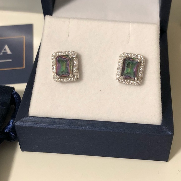 STERLING SILVER RAINBOW TOPAZ RECTANGULAR EARRINGS - Picture 5 of 9